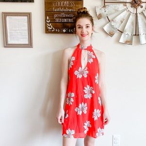 Red halter dress